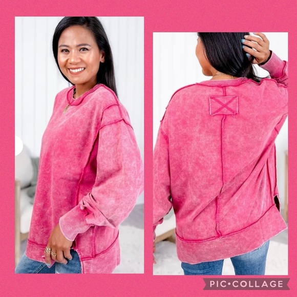 Zenana Outfitters Tops - ZENANA OUTFITTERS NWOT pink ash oversized crew neck sweatshirt size S/M